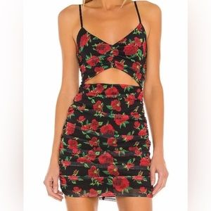 NBD Red Rose Bodycon Mini Dress with Cutout